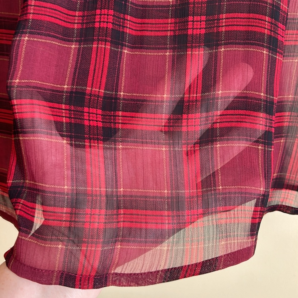 Reitmans women’s blouse red black plaid sheer large petite‎ - Picture 7 of 9